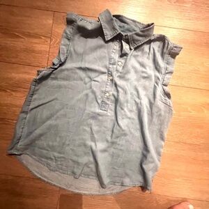 LOFT light blue chambray henley ruffle sleeve XL